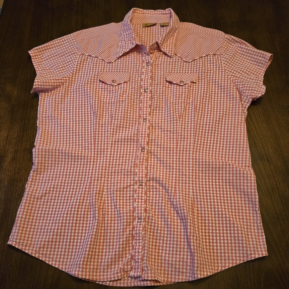 Wrangler Pearl Snap Western‎ Shirt Pink And White Gingham Plaid Size XL - Picture 14 of 14